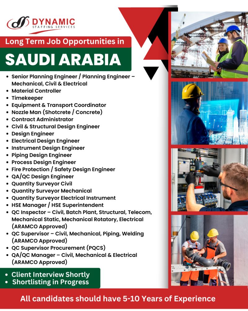 Saudi Arabia – Required Skilled Candidates for Oil & Gas Project.